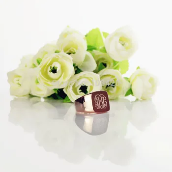 

AILIN Customized Engraved Monogram Rings Personalized Cut 3 Monogrammed Initials In Square Rose Gold Color Name Rings