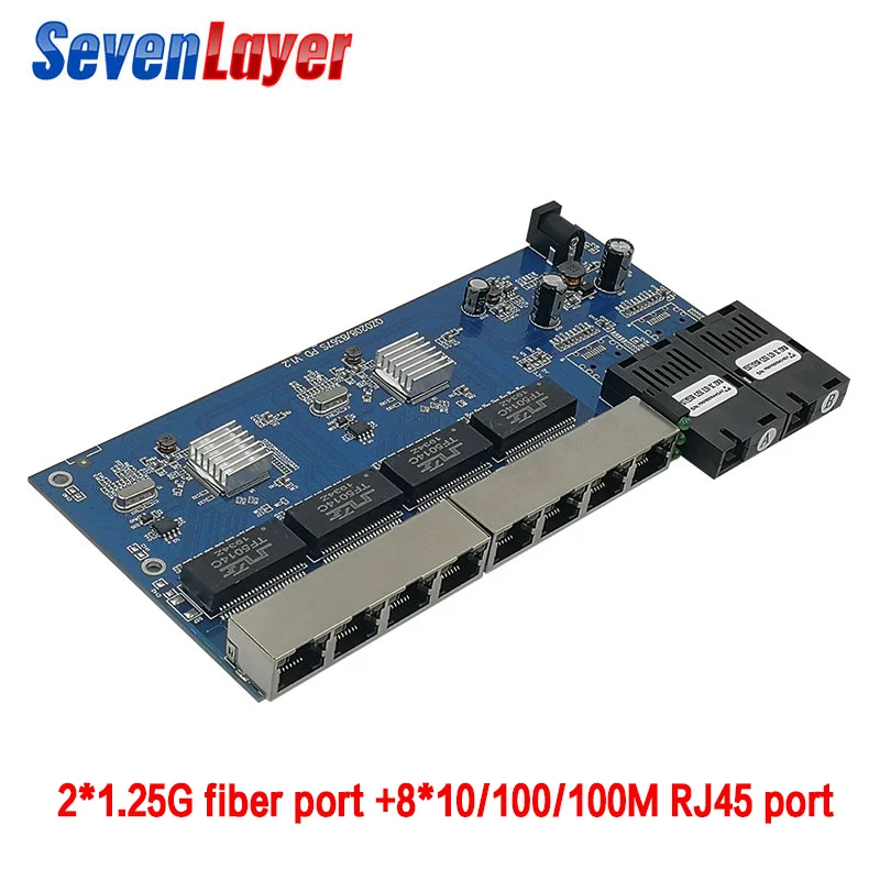 

10/100/1000M Gigabit Ethernet switch Fiber Optical Media Converter PCBA 8 RJ45 UTP and 2 SC fiber Port Board PCB
