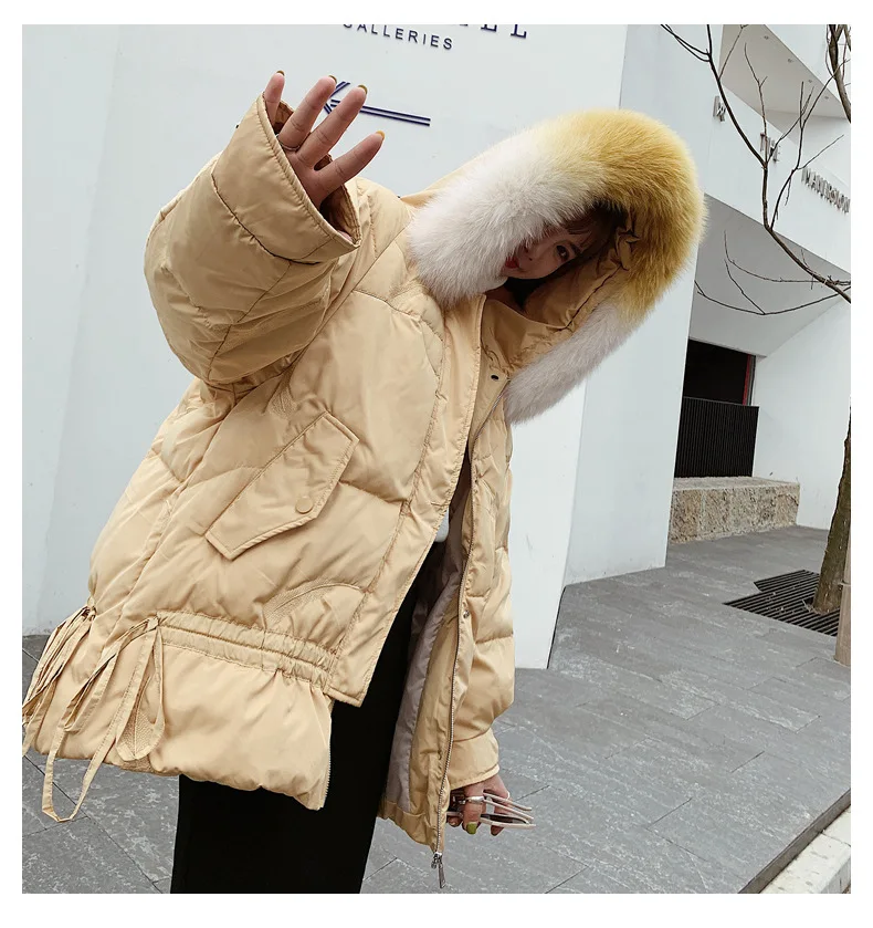 Autumn And Winter Down Jacket Women's Short-height Korean-style Loose-Fit Fox Fur Collar Pike off Season Mid-length White D