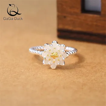 

925 Sterling Silver Fashion Jewelry Handmade Lotus Beautiful Flowers Popular Personality Exquisite Women Opening Rings R393