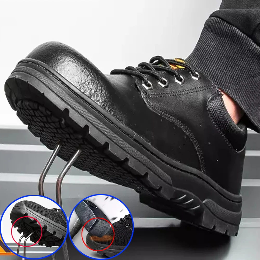 

Men Shoes Steel Toe Safety Work Boots PU Vamp Anti-Smashing Non-Slip Anti-stab Outsole Construction Work Sneakers