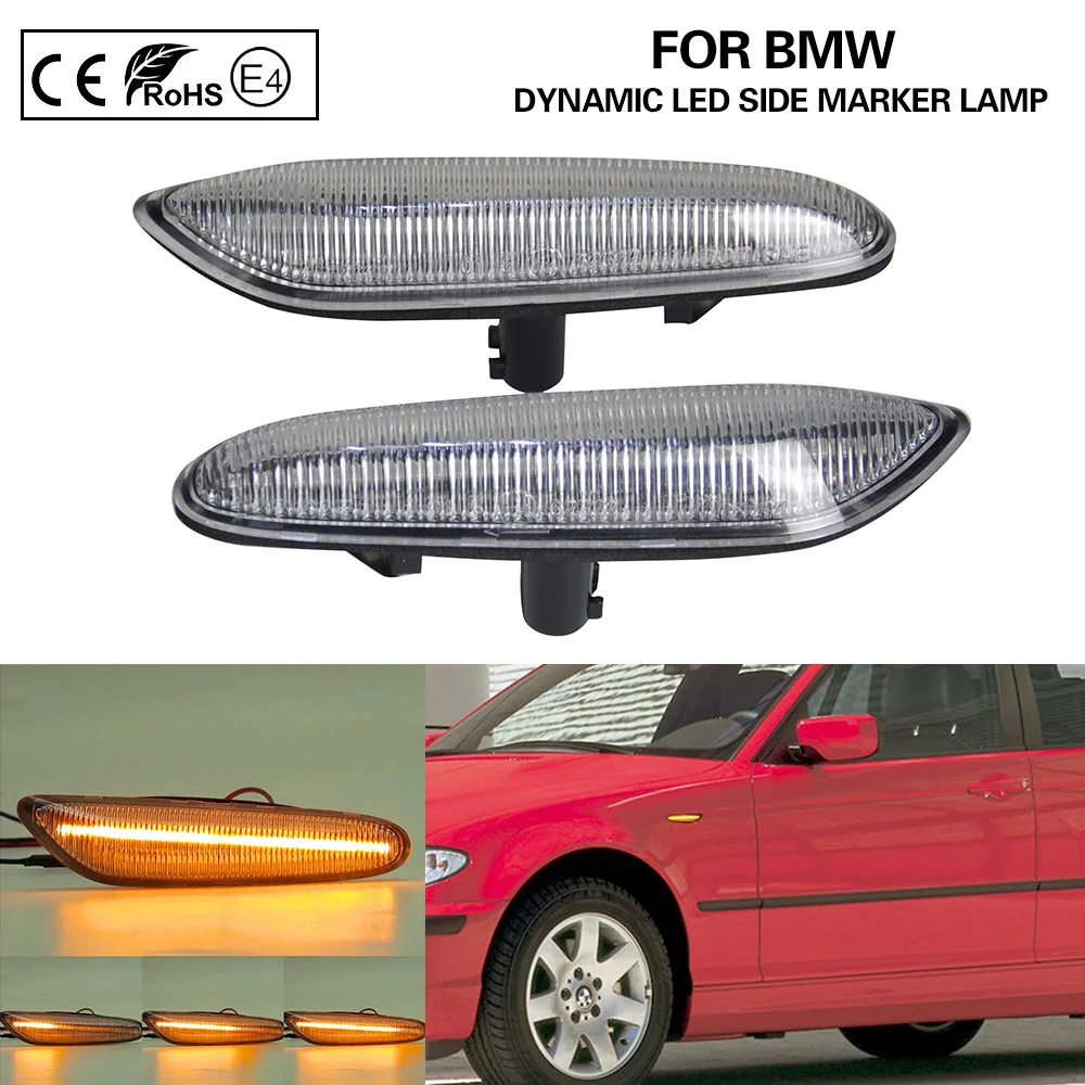 

Pair Clear Dynamic Flowing Sequential LED Side Marker Light lamp for BMW E60 E61 E82 E88 E90 E91 E92 E93