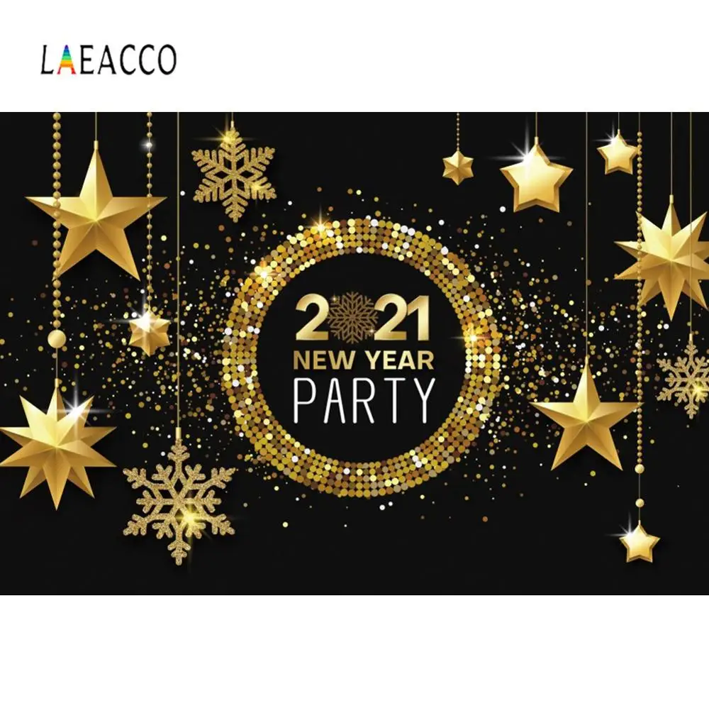 

Happy New Year Of 2021 Backgrounds For Photography Gold Star Snowflake Merry Christmas Poster Photo Backdrop For Photo Studio