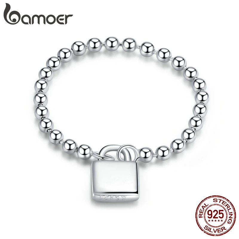 Bamoer Серебряное сердце на замке кольцо 100% 925 пробы серебро специальная цепочка палец подарок для девочки