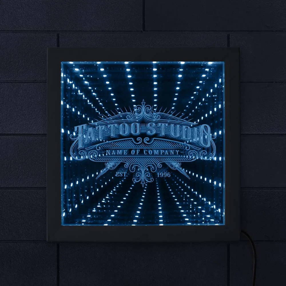 Custom Tattoo Studio LED Infinity Mirror Wall Art Picture Wood PhotoFrame Tattoo Shop Business Never ending Tunnel Table Light