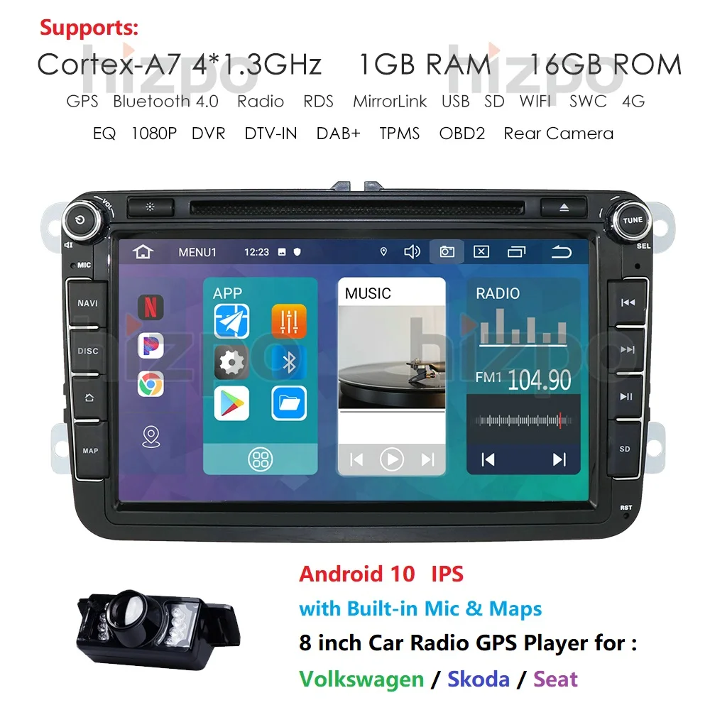 Автомобильный DVD-плеер 2DIN Android 10 8 дюймов для VW POLO GOLF 5 6 PASSAT B6 CC JETTA TIGUAN TOURAN EOS SHARAN SCIROCCO