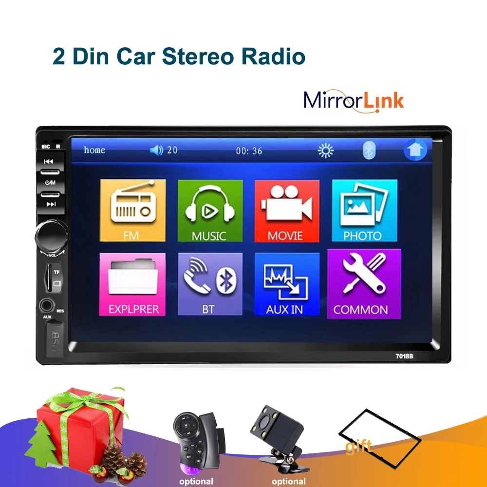 US $35.88 7 2 Din Car Radio Autoradio Mirror Link Touch Screen Audio Radio Bluetooth MP5 Multimedia Player FMTFUSB Rearview Camera