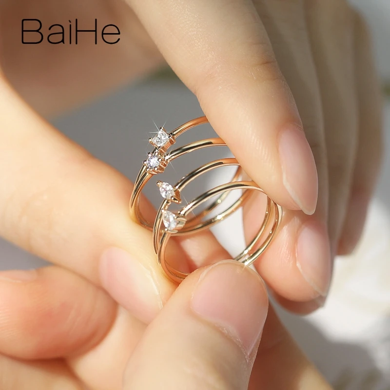 BAIHE Solid 14K желтое золото 0.05CT Сертифицированный H/SI круглая огранка натуральные бриллианты свадебные женские модные ювелирные изделия кольцо