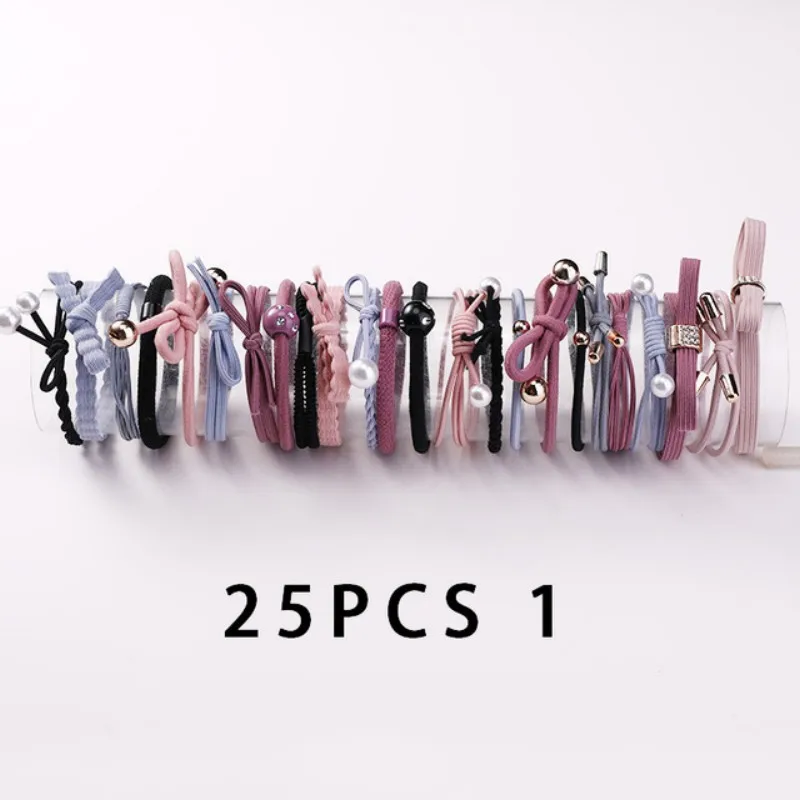 25 Pcs a set 1 20/25 Pcs Scrunchies for Girls Hair Ties Pearl Elastic Hair Bands for Women Hair Holder Headbands Stretchy Hairbands Headwear - Цвет: 25 Pcs a set 1