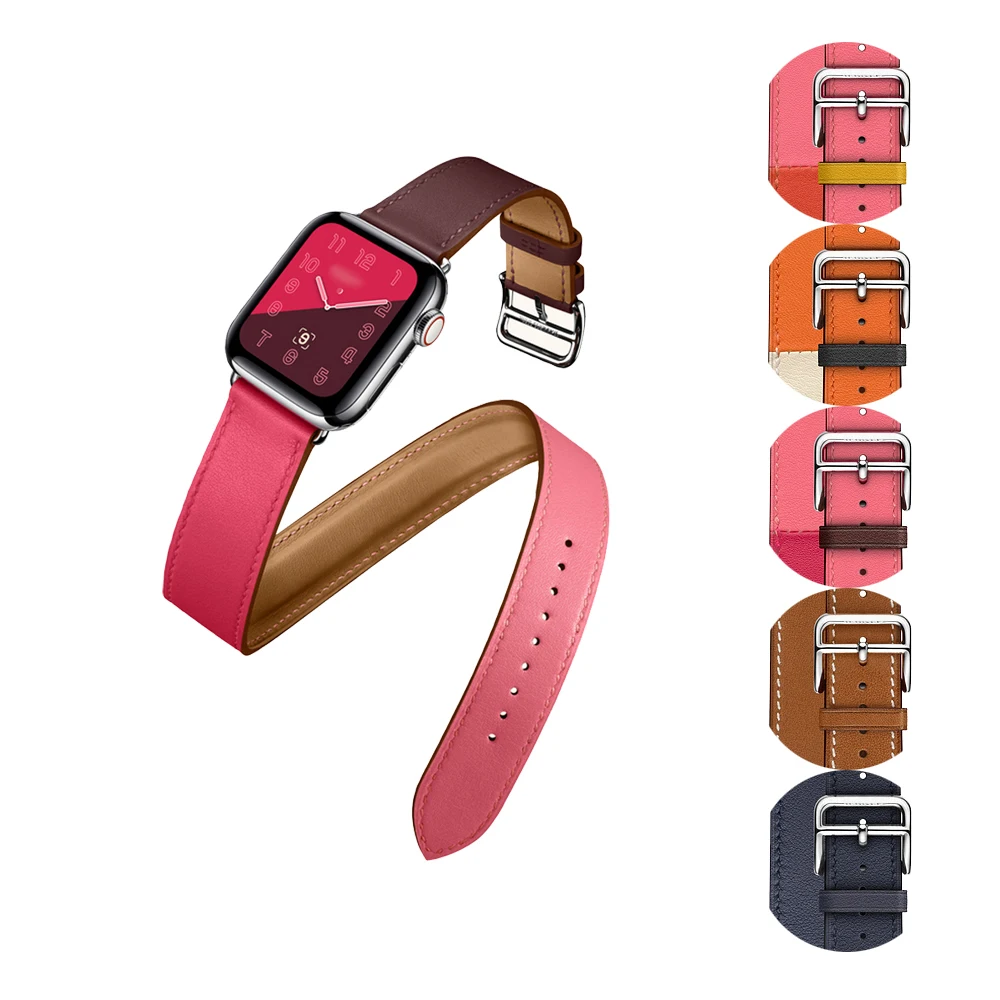 Ремешок из натуральной кожи для apple watch 4 band 44 мм 40 браслет iwatch 42 correa 38 двойной