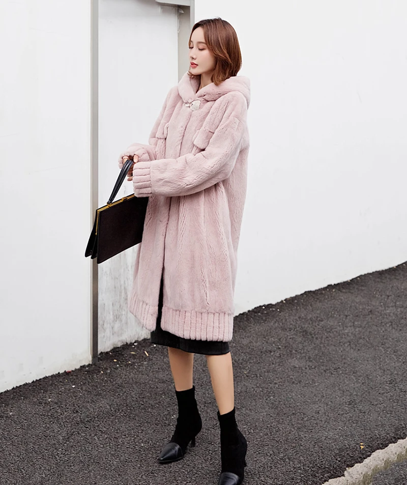 Ftangaiur зимняя импортная Вельветовая норковая шуба для женщин с меховым капюшоном натуральный мех пальто женские х-длинные настоящие норковые шубы