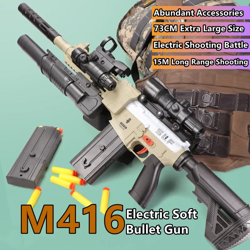Электрический пистолет M416 с мягкими пулями 73 см сборка сделай сам много