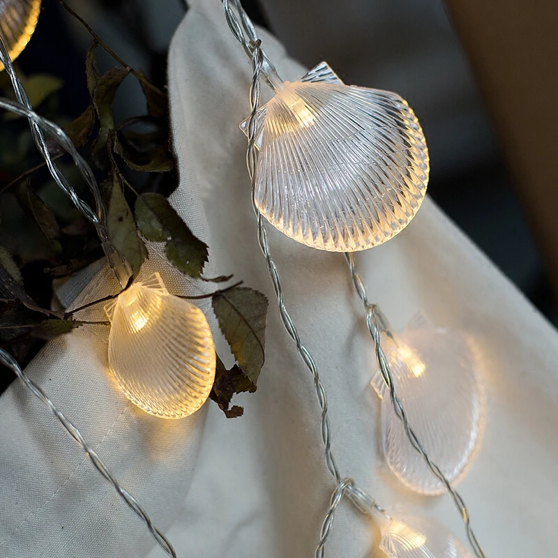 Shell Twinkly Light String Garland LED String Fairy Lights Chanukah Christmas Decorations For Home Tree Lamp Party Bedroom Conch