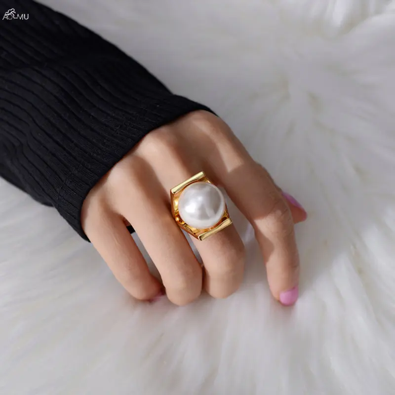 AOMU, имитация жемчуга, индивидуальный золотой цвет, металлический полый, преувеличенный дизайн, кольца на палец для женщин, девушек, вечерние, ювелирный набор