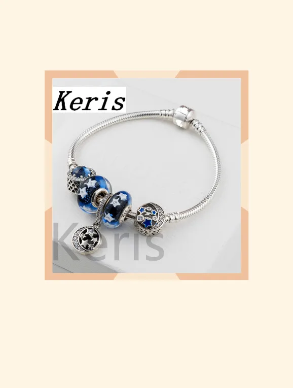 

High Quality 1:1 100% Silver Star Beads Star Moon Pendant Bracelet First Choice For Gift Free Package