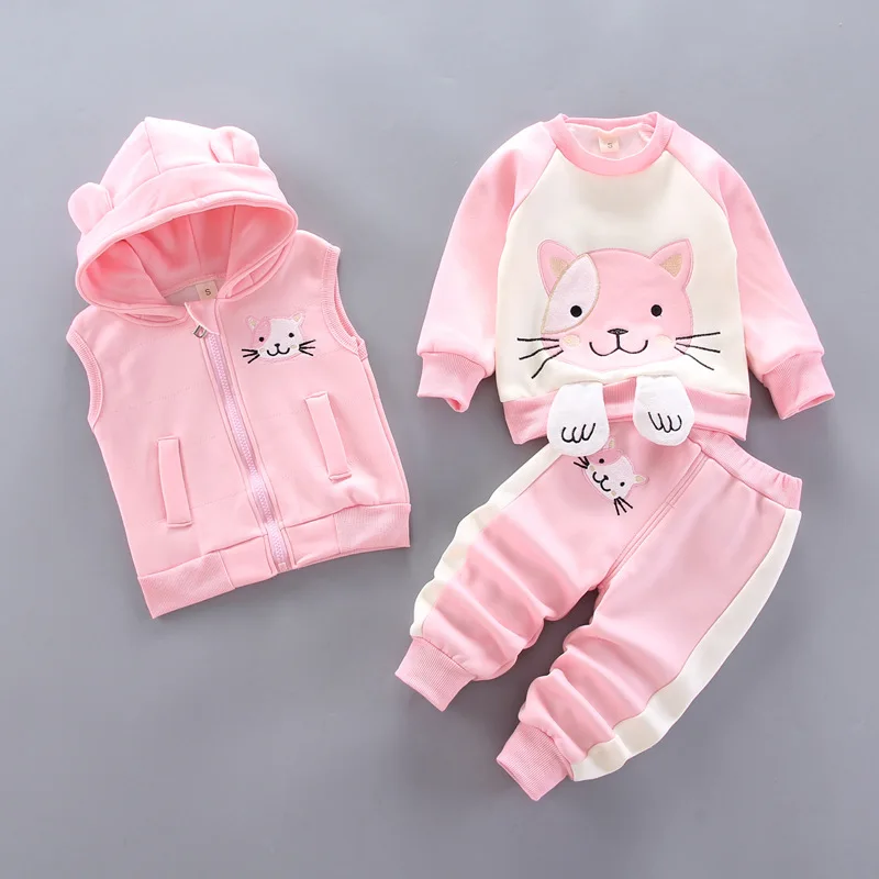 baby's complete set of clothing Baby clothes 0-4 years old winter plus velvet thick warm suit boy and girl cartoon cute clothing hooded sweater 3-piece set Baby Clothing Set best of sale Baby Clothing Set