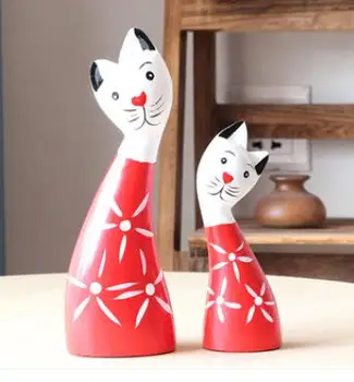 

North European American Wood Carving SET Rich Cat to Cat Ornaments Home Living Room Bedroom Marriage Gift Crafts home statues
