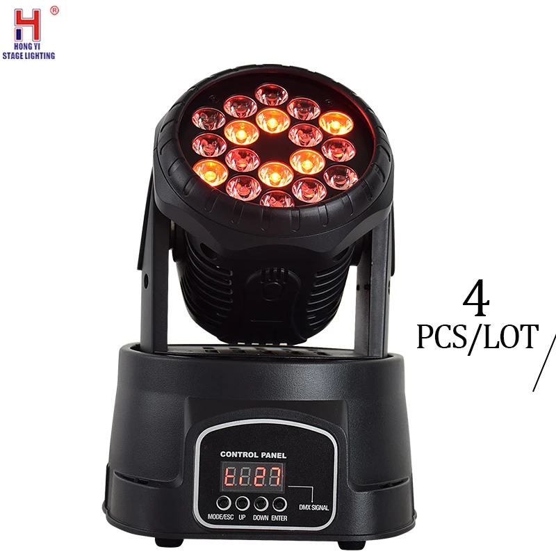 

Dj lights 18x3w RGB moving head lights with DMX Controlled stage effect lighting for home party festival dancing bar 4pcs/lot