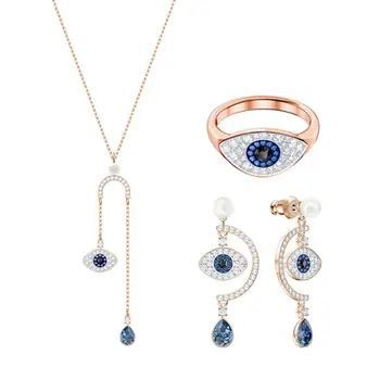 

High Quality Original DUO Fashion Devil Eye Ring Necklace Pendant Earrings Set DIY Jewelry Girl Ladies Jewelry Gift