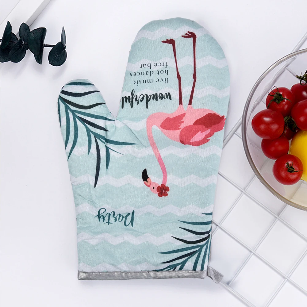 2pcs Flamingo Pattern Microwave Gloves Cotton And Linen Padded High Temperature Resistant Oven Gloves For Kitchen Cooking Tool Silicone Oven Mitts Kitchen Gloves Silicone Oven Gloves