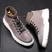 ERRFC/выразительные мужские серые ботильоны; модная обувь с круглым носком, на шнуровке, с коротким плюшем; зимняя теплая обувь для отдыха; Мужская обувь в британском стиле с высоким берцем; размер 43