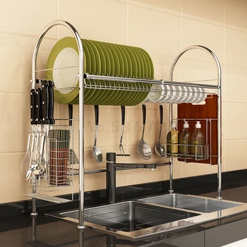 

304 stainless steel washbasin above the rack kitchen single double-layer dishes storage rack