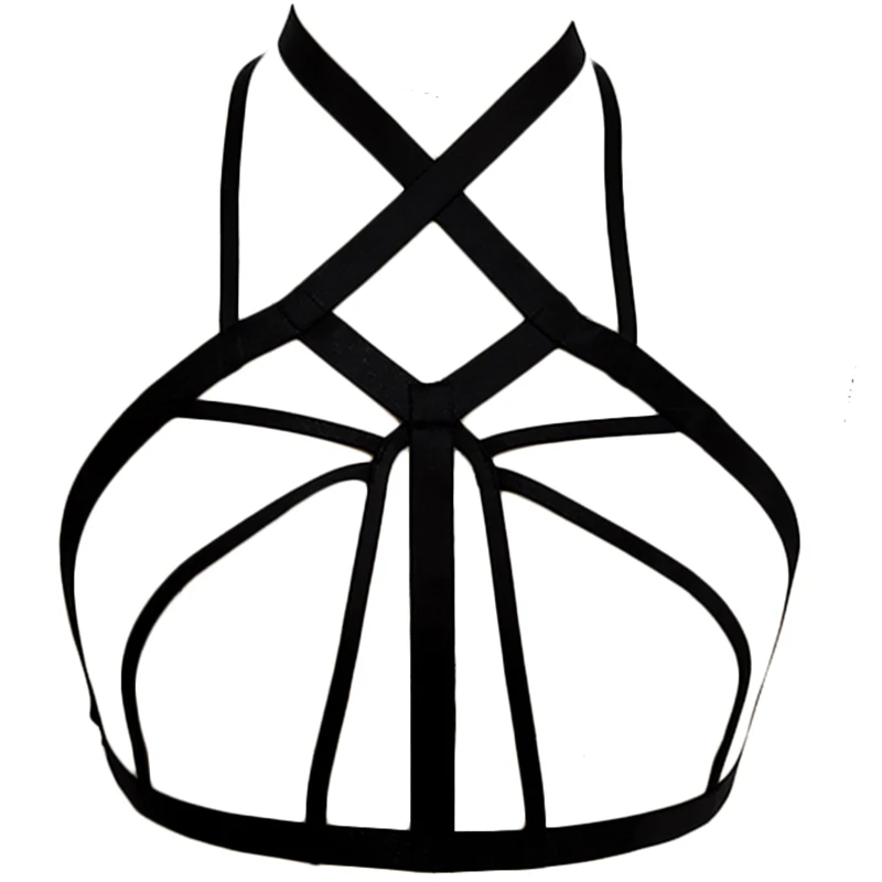 

Black Body Harness Bra Goth Sexy Lingerie Pastel Goth Elastic Adjustable Festival Rave Clothes Harness Belt Cage Bra