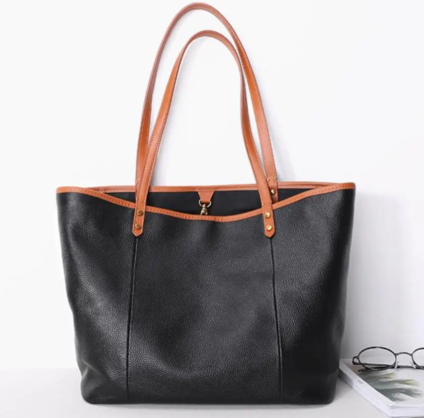 

2019 new original tote bag leather simple patchwork colors