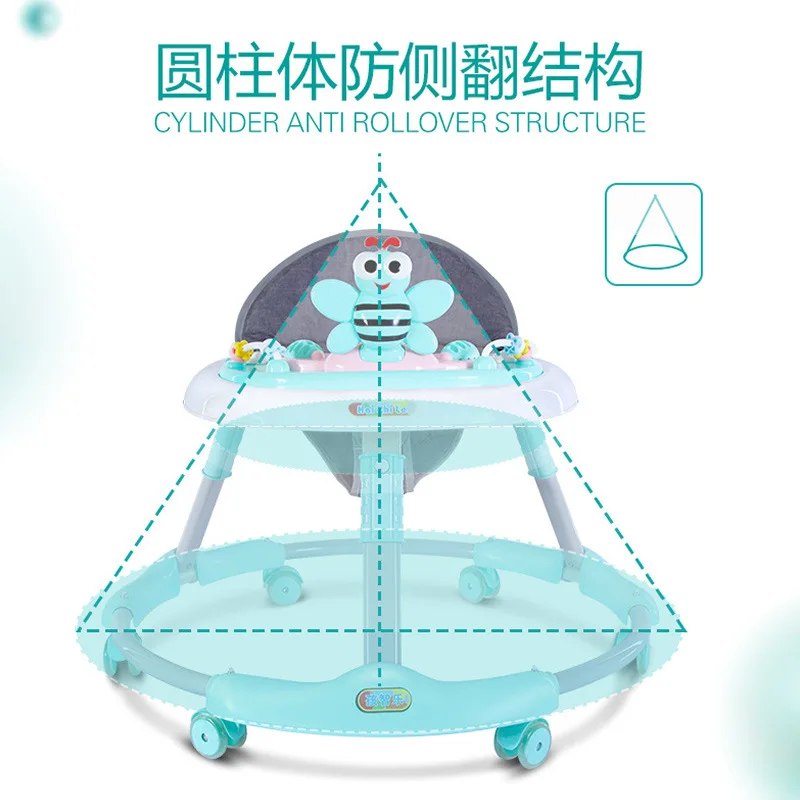 Children's Walking Car With Rollover-proof Foldable Belt Music Multifunctional Walker