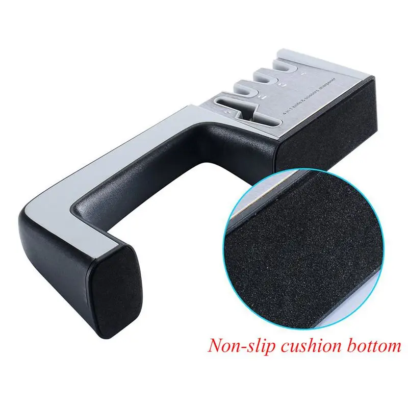 Knife and Scissor Sharpener, Kitchen knife sharpener 4-in-1 Manual System 3 Stage Knife Sharpening Tool with Non-slip Base and E