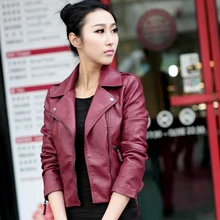 Мотоциклетная куртка из искусственной кожи для женщин, весенне-осенняя модная верхняя одежда с длинным рукавом и отложным воротником на молнии, Женская куртка, пальто