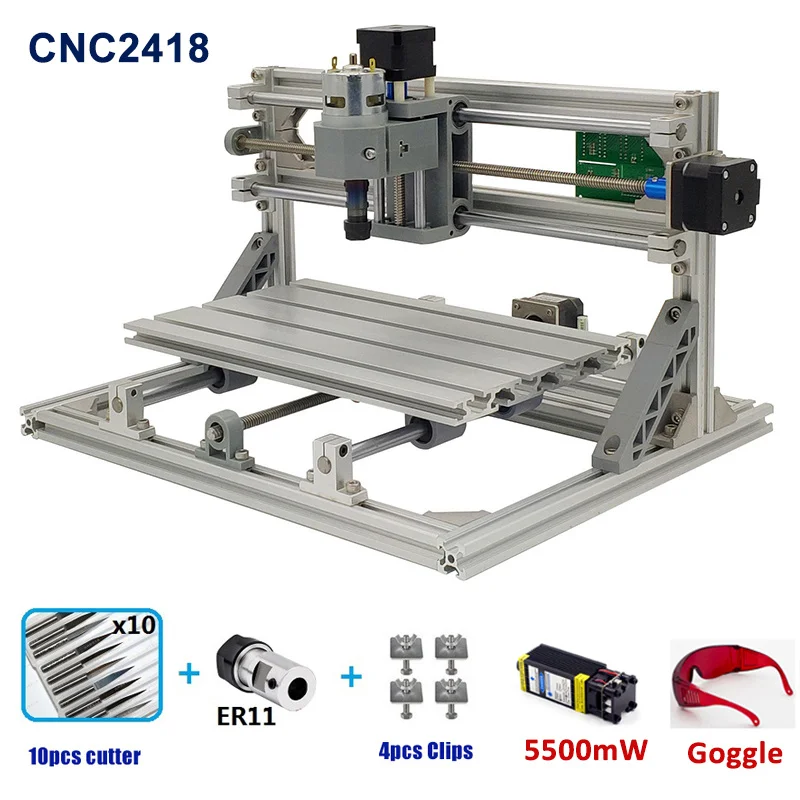 Add 5500mW Laser CNC2418 CNC деревообрабатывающий фрезерный станок лазерный гравер GRBL1.1F ER11 Хобби DIY гравировальный станок для дерева PCB ПВХ мини лазерная гравировка - Цвет: Add 5500mW Laser