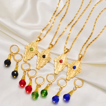 Hawaiian Bead Ball Jewelry sets Cross Pendant Necklaces & Colored Crystal Earrings