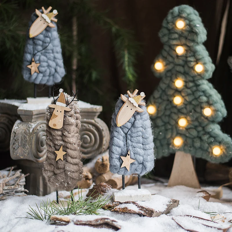 

Christmas Tree Elk Wool Felt Crafts Xmas Tree Topper Decorative Party Table Decorations For Home Christmas Desktop Ornaments