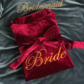 

Burgundy Velour Kimono Bride Wedding Robe Autumn New Women Nightwear Bathrobe Gown Intimate Lingerie Velvet Sexy Sleepwear