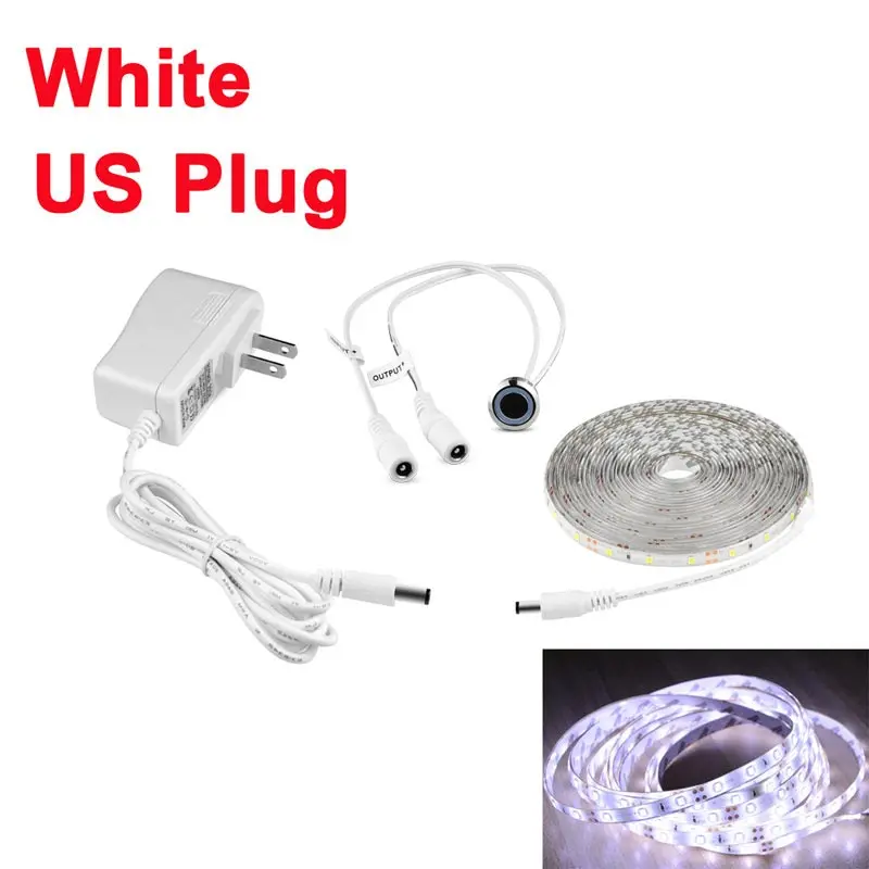 White With US Светодиодный светильник с регулируемой яркостью, Диодная лента 12 В, С бесступенчатым сенсорным датчиком, диммер, сделай сам, шкаф, прикроватная кровать, подсветка - Испускаемый цвет: White With US
