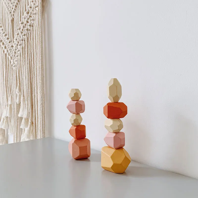 Tumi Ishi Wood Balancing Stacked Stones RAINBOW set Coloured Gems Wooden Rocks Wooden Stones Baby Building Block Montessori Toys