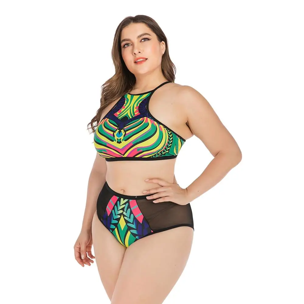 

Women Tankini Patchwork Back Zipper Closure High Waist Quick Drying Swimwear Bikini Top Bottom Lady Plus Size Swimsuit Beach Swi