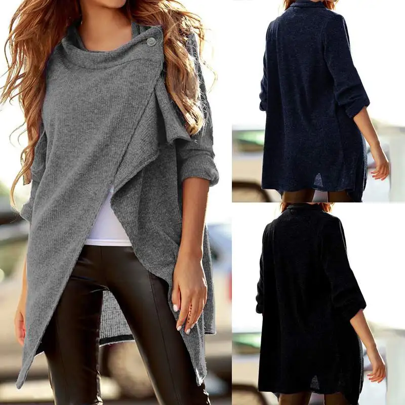 

ZANZEA Women's Knitted Tops 2019 Fashion Asymmetrical Hem Blouse Office Lady Work Shirt Autumn Vintage One Button Tunic Blusas