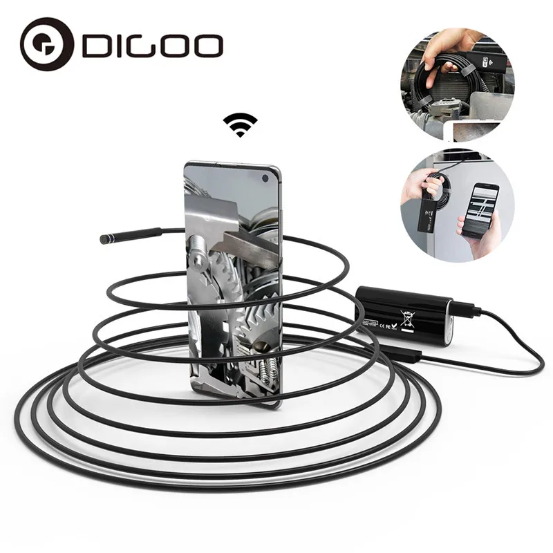 DIGOO-cámara endoscópica DG-YPC99 de 5,5mm, endoscopio USB HD con 6 cables LED de 5M, boroscopio de inspección impermeable para Android y PC