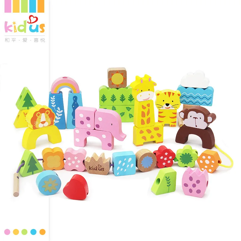 

Kidus Baby Educational Force Toy 1-3 Years Old Threading Beaded Bracelet Sub-Product Wooden Little Boy Girl Early Education Bead