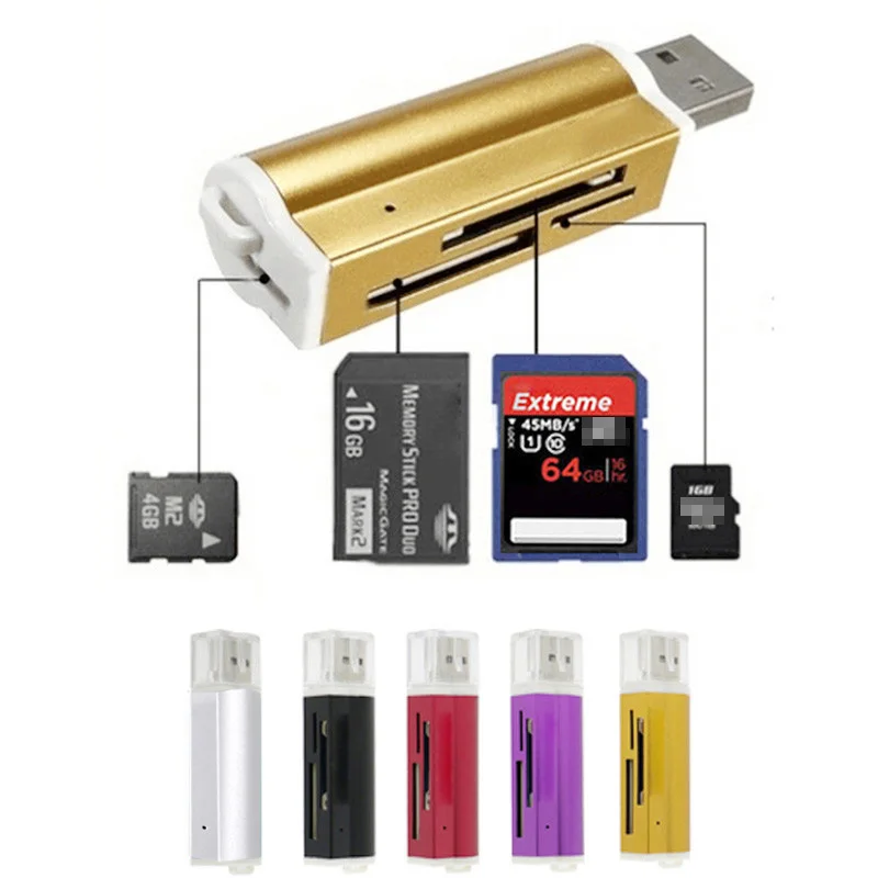Оптовая продажа 4 в 1 Micro USB 2 0 считыватель карт памяти usb адаптер для SD карты TF M2 MMC MS