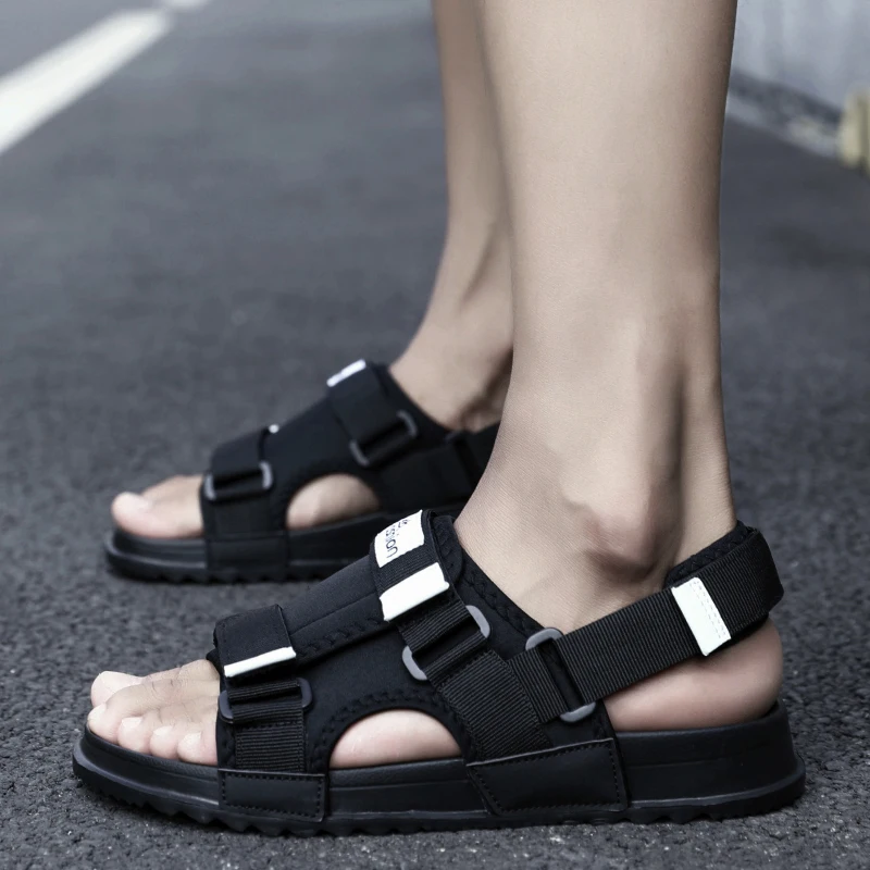 Roman letters comfortable denim summer new sandals men's platform flat elastic band men's daily casual shoes