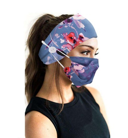 Button Head Band Mask Turban Hair Accessories Soft Yoga Sports Elastic Hair Band Fashion Hair Band with Mask Unisex
