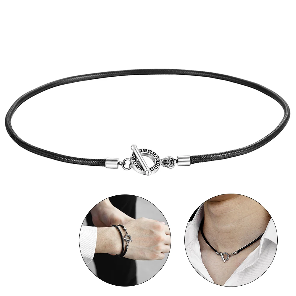 Ожерелье кожаное мужское 4 мм простой черный плетеный шнур ручной работы