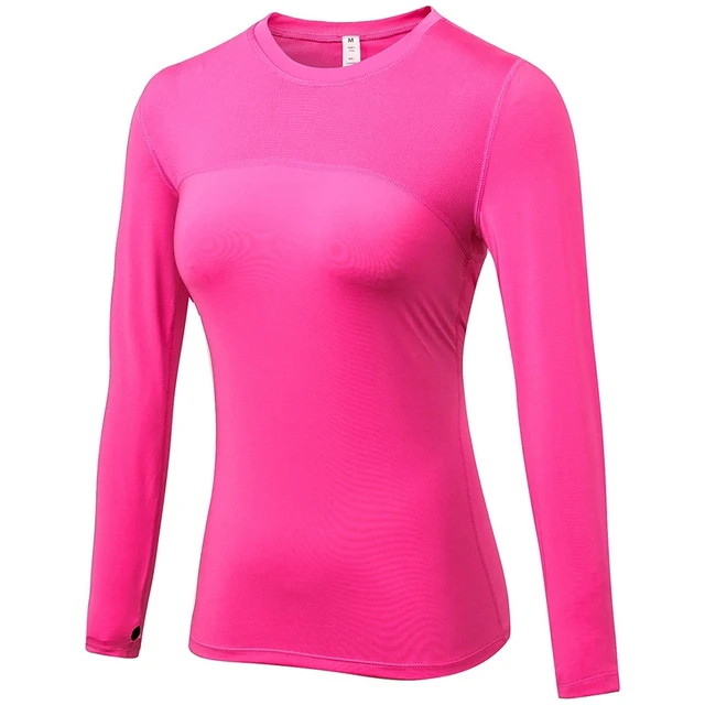 Better Quality Long Sleeve T-shirts Women Yoga Gym Compression Tights Sportswear Fitness Quick Dry Running Tops Body Shaper Tee rose red