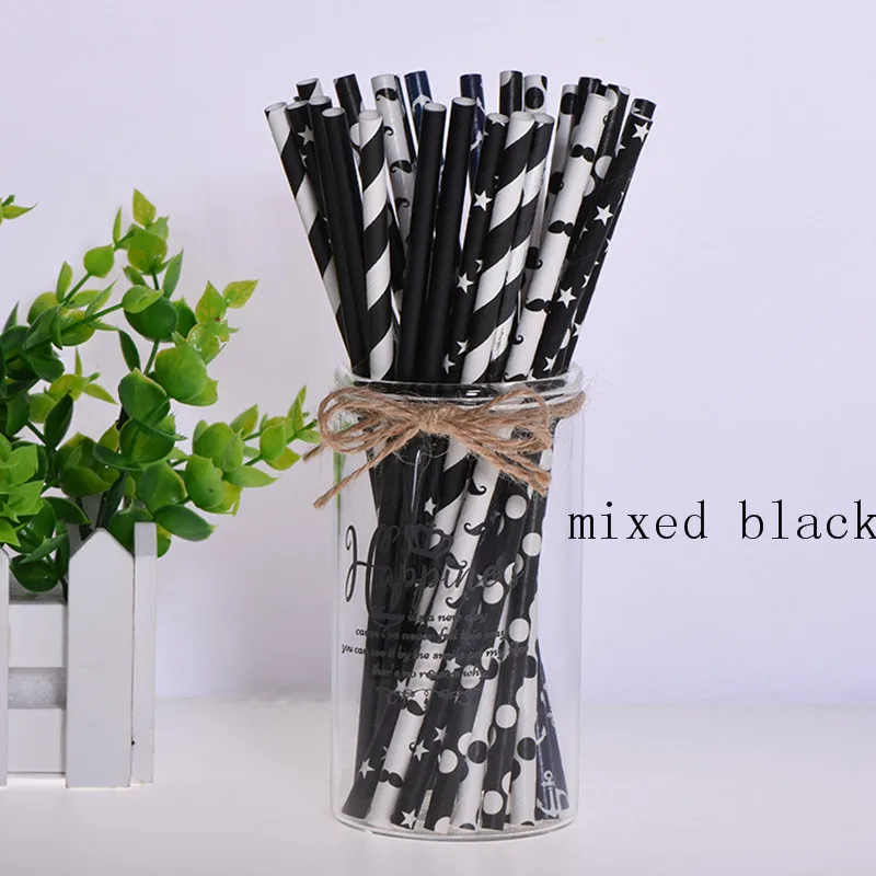 black mixed 25 шт., вечерние, экологически чистые бумажные соломинки для детей, для свадьбы, дня рождения, пикника, вечерние, декоративные, с мультяшным автомобилем, Коктейльные, вечерние соломинки - Цвет: black mixed