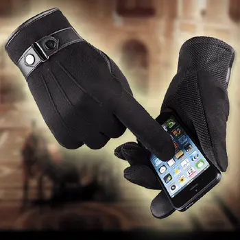 

Men Winter Gloves Touch Screen Suede Driving Gloves Male Motorcycle Thermal Warm Plush Velvet Lining Gloves