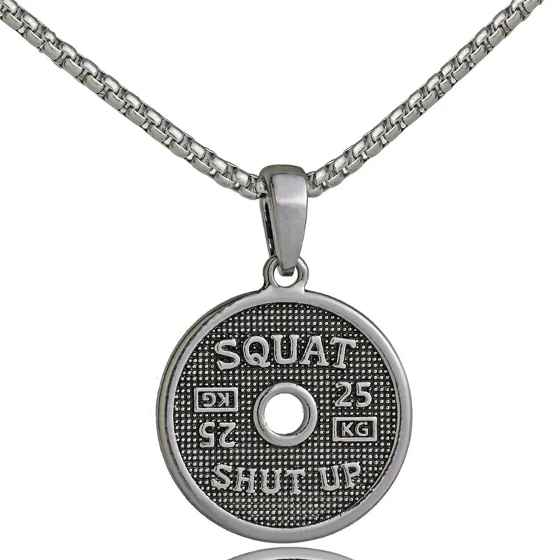 Men Fitness Weight Plate Necklace Pendant Stainless Steel Chain
