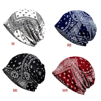 

Men Women Bohemian Multifunctional Scarf Hat Retro Paisley Floral Print Hip Hop Cycling Sport Slouchy Beanie Chemo Cap